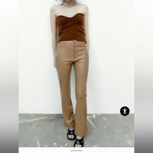 Zara Faux Leather Light Brown Flare Trousers